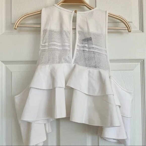 bebe White Ivory Cold-Shoulder Lace Detail Ruffle Blouse Top - Picture 4 of 8